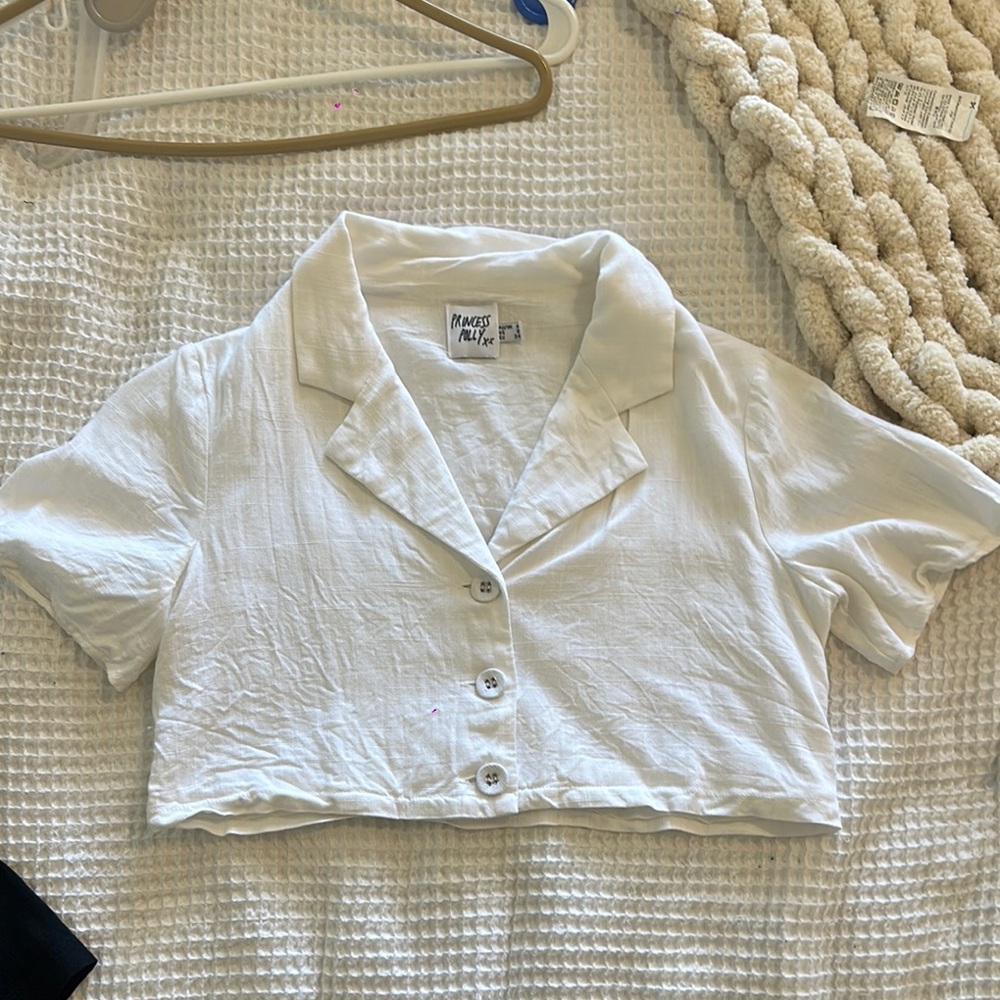 Princess Polly White Cropped Button Down Shirt